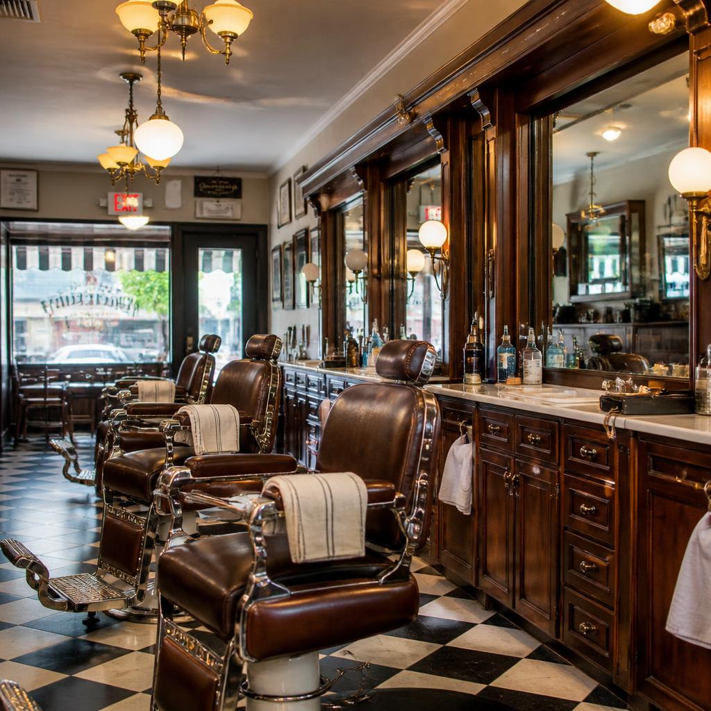 Classic barbershop interior with leather chairs