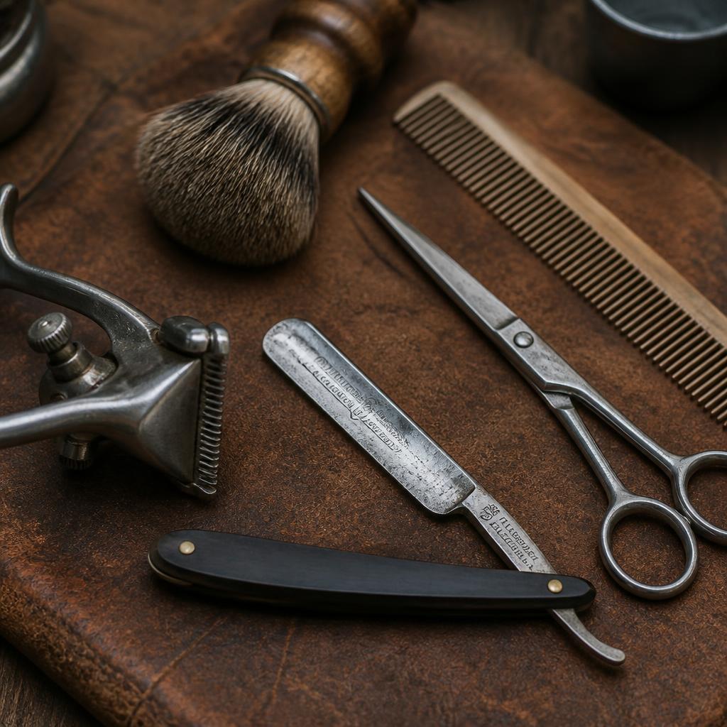 Premium barbershop tools on leather