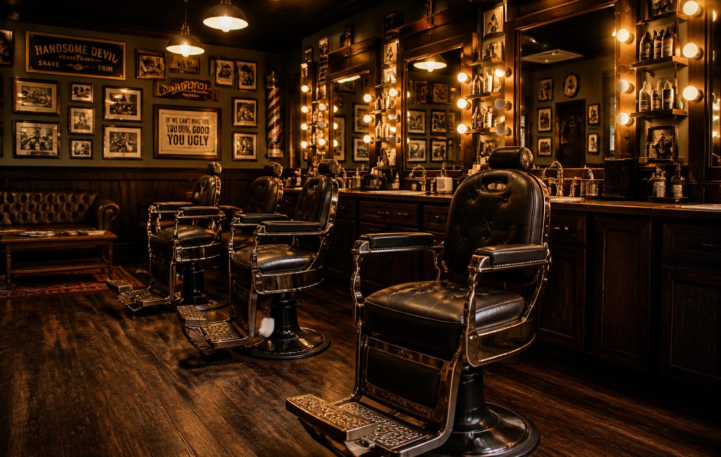 Classic barbershop interior with vintage chairs